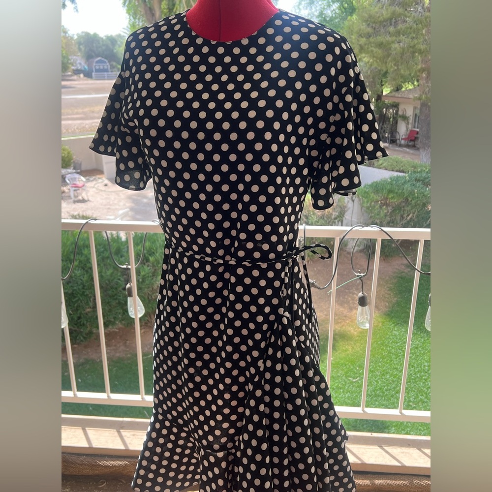 Carolina Herrera Black and White Flutter Sleeve Midi Dress